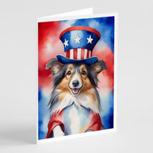 Load image into Gallery viewer, Sheltie Patriotic American Greeting Cards - Blank Note Cards – 8-Pack of Artist-Designed Cards with Envelopes