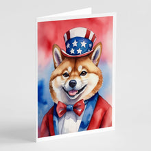 Load image into Gallery viewer, Shiba Inu Patriotic American Greeting Cards - Blank Note Cards – 8-Pack of Artist-Designed Cards with Envelopes