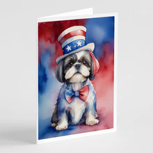 Load image into Gallery viewer, Shih Tzu Patriotic American Greeting Cards - Blank Note Cards – 8-Pack of Artist-Designed Cards with Envelopes