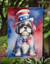 Load image into Gallery viewer, Shih Tzu Patriotic American Garden Flag – Dog in Uncle Sam Hat | Red, White &amp; Blue Outdoor Decor