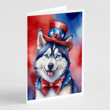 Load image into Gallery viewer, Siberian Husky Patriotic American Greeting Cards - Blank Note Cards – 8-Pack of Artist-Designed Cards with Envelopes