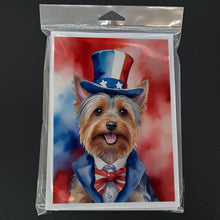 Load image into Gallery viewer, Silky Terrier Patriotic American Greeting Cards - Blank Note Cards – 8-Pack of Artist-Designed Cards with Envelopes