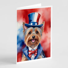 Load image into Gallery viewer, Silky Terrier Patriotic American Greeting Cards - Blank Note Cards – 8-Pack of Artist-Designed Cards with Envelopes