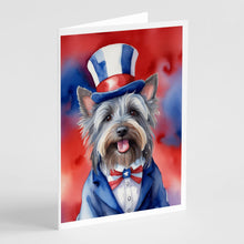 Load image into Gallery viewer, Skye Terrier Patriotic American Greeting Cards - Blank Note Cards – 8-Pack of Artist-Designed Cards with Envelopes