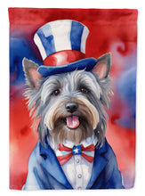 Load image into Gallery viewer, Skye Terrier Patriotic American Garden Flag – Dog in Uncle Sam Hat | Red, White &amp; Blue Outdoor Decor
