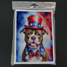 Load image into Gallery viewer, Staffordshire Bull Terrier Patriotic American Greeting Cards - Blank Note Cards – 8-Pack of Artist-Designed Cards with Envelopes