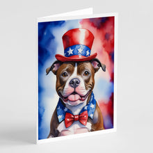 Load image into Gallery viewer, Staffordshire Bull Terrier Patriotic American Greeting Cards - Blank Note Cards – 8-Pack of Artist-Designed Cards with Envelopes
