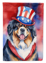 Load image into Gallery viewer, Tibetan Mastiff Patriotic American Garden Flag – Dog in Uncle Sam Hat | Red, White &amp; Blue Outdoor Decor