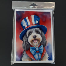 Load image into Gallery viewer, Tibetan Terrier Patriotic American Greeting Cards - Blank Note Cards – 8-Pack of Artist-Designed Cards with Envelopes