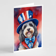 Load image into Gallery viewer, Tibetan Terrier Patriotic American Greeting Cards - Blank Note Cards – 8-Pack of Artist-Designed Cards with Envelopes