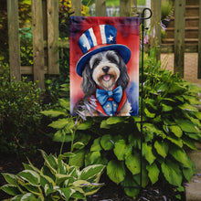 Load image into Gallery viewer, Tibetan Terrier Patriotic American Garden Flag – Dog in Uncle Sam Hat | Red, White &amp; Blue Outdoor Decor