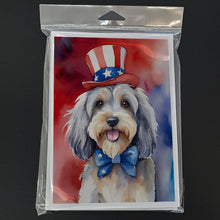 Load image into Gallery viewer, Tibetan Terrier Patriotic American Greeting Cards - Blank Note Cards – 8-Pack of Artist-Designed Cards with Envelopes