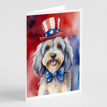 Load image into Gallery viewer, Tibetan Terrier Patriotic American Greeting Cards - Blank Note Cards – 8-Pack of Artist-Designed Cards with Envelopes