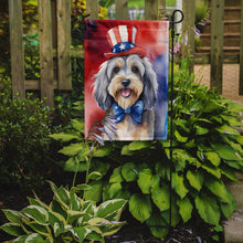 Load image into Gallery viewer, Tibetan Terrier Patriotic American Garden Flag – Dog in Uncle Sam Hat | Red, White &amp; Blue Outdoor Decor