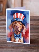 Load image into Gallery viewer, Vizsla Patriotic American Greeting Cards - Blank Note Cards – 8-Pack of Artist-Designed Cards with Envelopes