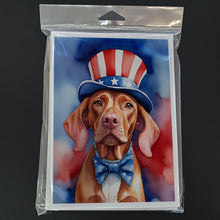 Load image into Gallery viewer, Vizsla Patriotic American Greeting Cards - Blank Note Cards – 8-Pack of Artist-Designed Cards with Envelopes