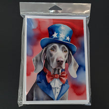 Load image into Gallery viewer, Weimaraner Patriotic American Greeting Cards - Blank Note Cards – 8-Pack of Artist-Designed Cards with Envelopes