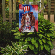 Load image into Gallery viewer, Welsh Springer Spaniel Patriotic American Garden Flag – Dog in Uncle Sam Hat | Red, White &amp; Blue Outdoor Decor