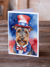 Load image into Gallery viewer, Welsh Terrier Patriotic American Greeting Cards - Blank Note Cards – 8-Pack of Artist-Designed Cards with Envelopes
