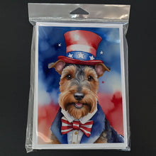 Load image into Gallery viewer, Welsh Terrier Patriotic American Greeting Cards - Blank Note Cards – 8-Pack of Artist-Designed Cards with Envelopes