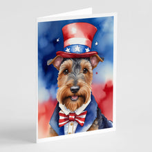 Load image into Gallery viewer, Welsh Terrier Patriotic American Greeting Cards - Blank Note Cards – 8-Pack of Artist-Designed Cards with Envelopes