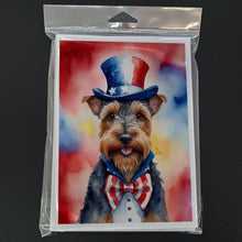 Load image into Gallery viewer, Welsh Terrier Patriotic American Greeting Cards - Blank Note Cards – 8-Pack of Artist-Designed Cards with Envelopes