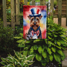 Load image into Gallery viewer, Welsh Terrier Patriotic American Garden Flag – Dog in Uncle Sam Hat | Red, White &amp; Blue Outdoor Decor