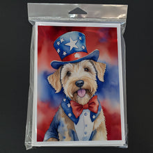 Load image into Gallery viewer, Wheaten Terrier Patriotic American Greeting Cards - Blank Note Cards – 8-Pack of Artist-Designed Cards with Envelopes