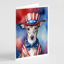 Load image into Gallery viewer, Whippet Patriotic American Greeting Cards - Blank Note Cards – 8-Pack of Artist-Designed Cards with Envelopes