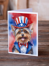 Load image into Gallery viewer, Yorkshire Terrier Patriotic American Greeting Cards - Blank Note Cards – 8-Pack of Artist-Designed Cards with Envelopes