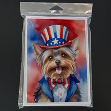 Load image into Gallery viewer, Yorkshire Terrier Patriotic American Greeting Cards - Blank Note Cards – 8-Pack of Artist-Designed Cards with Envelopes