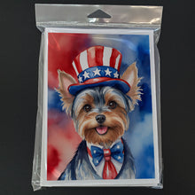 Load image into Gallery viewer, Yorkshire Terrier Patriotic American Greeting Cards - Blank Note Cards – 8-Pack of Artist-Designed Cards with Envelopes