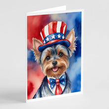 Load image into Gallery viewer, Yorkshire Terrier Patriotic American Greeting Cards - Blank Note Cards – 8-Pack of Artist-Designed Cards with Envelopes