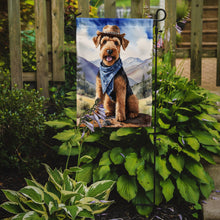Load image into Gallery viewer, Airedale Terrier Cowboy Welcome Garden Flag – Western Dog Yard Decor with Mountain Landscape
