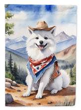 Load image into Gallery viewer, American Eskimo Cowboy Welcome Garden Flag – Western Dog Yard Decor with Mountain Landscape