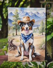 Load image into Gallery viewer, Australian Shepherd Cowboy Welcome Garden Flag – Western Dog Yard Decor with Mountain Landscape