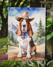 Load image into Gallery viewer, Basset Hound Cowboy Welcome Garden Flag – Western Dog Yard Decor with Mountain Landscape