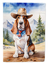 Load image into Gallery viewer, Basset Hound Cowboy Welcome Garden Flag – Western Dog Yard Decor with Mountain Landscape