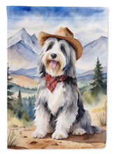 Load image into Gallery viewer, Bearded Collie Cowboy Welcome Garden Flag – Western Dog Yard Decor with Mountain Landscape