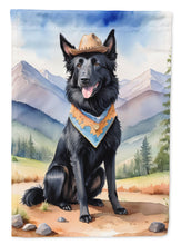 Load image into Gallery viewer, Belgian Sheepdog Cowboy Welcome Garden Flag – Western Dog Yard Decor with Mountain Landscape