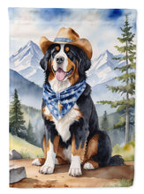 Load image into Gallery viewer, Bernese Mountain Dog Cowboy Welcome Garden Flag – Western Dog Yard Decor with Mountain Landscape