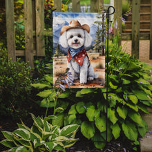 Load image into Gallery viewer, Bichon Frise Cowboy Welcome Garden Flag – Western Dog Yard Decor with Mountain Landscape