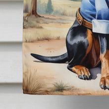 Load image into Gallery viewer, Black and Tan Coonhound Cowboy Welcome House Flag