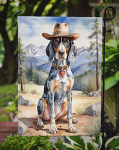 Load image into Gallery viewer, Bluetick Coonhound Cowboy Welcome Garden Flag – Western Dog Yard Decor with Mountain Landscape
