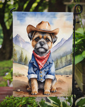 Load image into Gallery viewer, Border Terrier Cowboy Welcome Garden Flag – Western Dog Yard Decor with Mountain Landscape