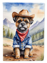 Load image into Gallery viewer, Border Terrier Cowboy Welcome Garden Flag – Western Dog Yard Decor with Mountain Landscape