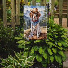 Load image into Gallery viewer, Brittany Spaniel Cowboy Welcome Garden Flag – Western Dog Yard Decor with Mountain Landscape