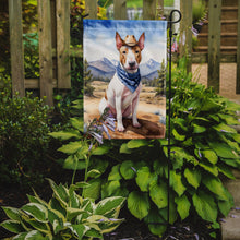 Load image into Gallery viewer, Bull Terrier Cowboy Welcome Garden Flag – Western Dog Yard Decor with Mountain Landscape