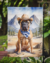Load image into Gallery viewer, Bullmastiff Cowboy Welcome Garden Flag – Western Dog Yard Decor with Mountain Landscape