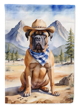Load image into Gallery viewer, Bullmastiff Cowboy Welcome Garden Flag – Western Dog Yard Decor with Mountain Landscape